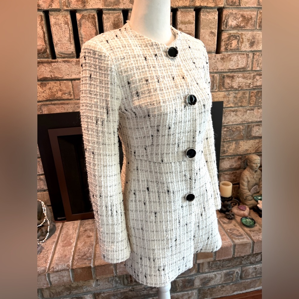 Zara White Tweed Jacket with Black Buttons